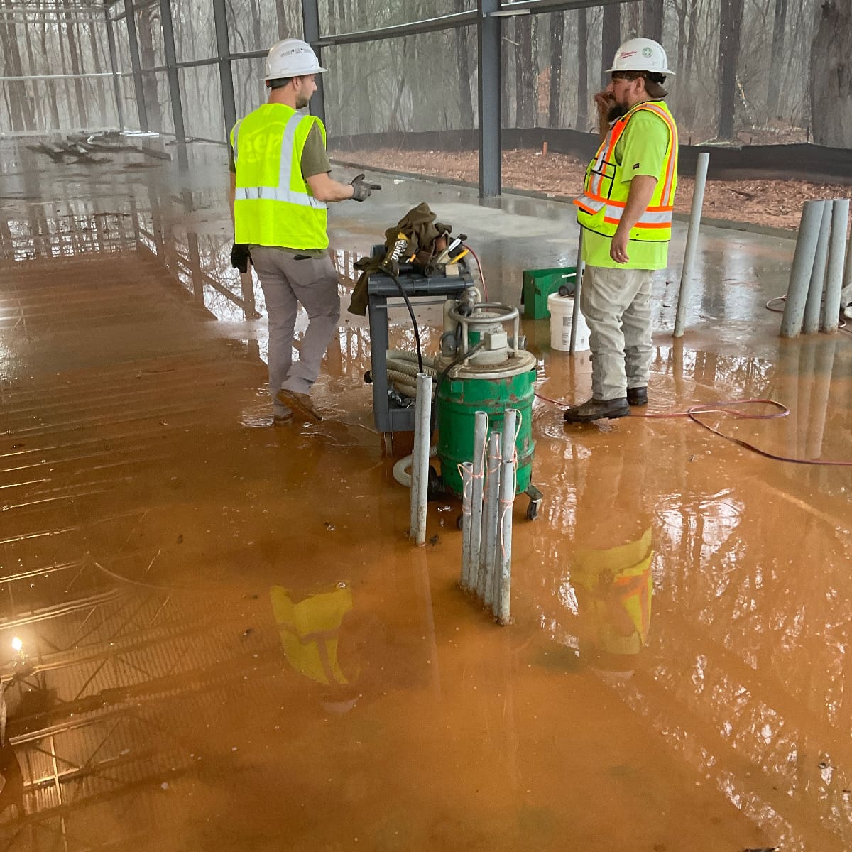 Crew working in the rain