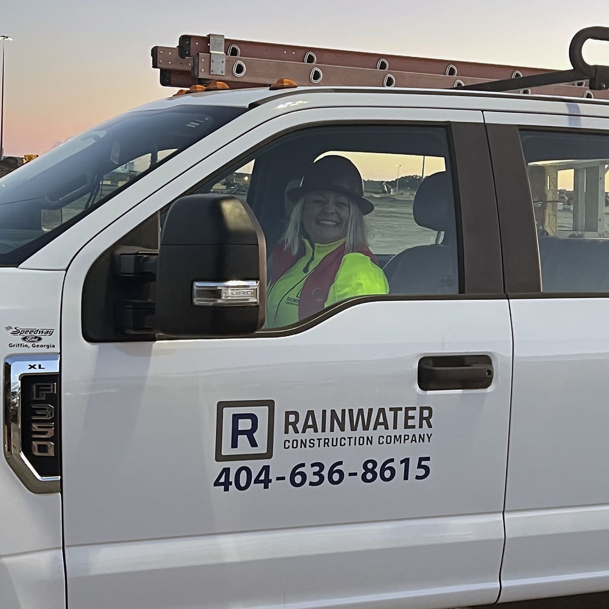 Maryna Hudgins driving Rainwater truck