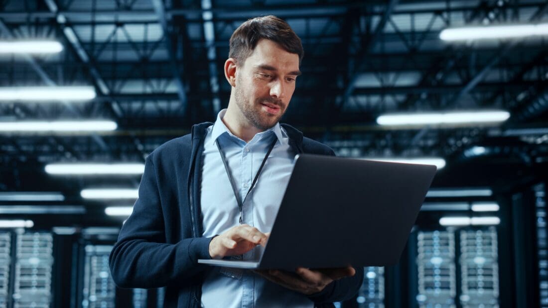 Man working in a data center